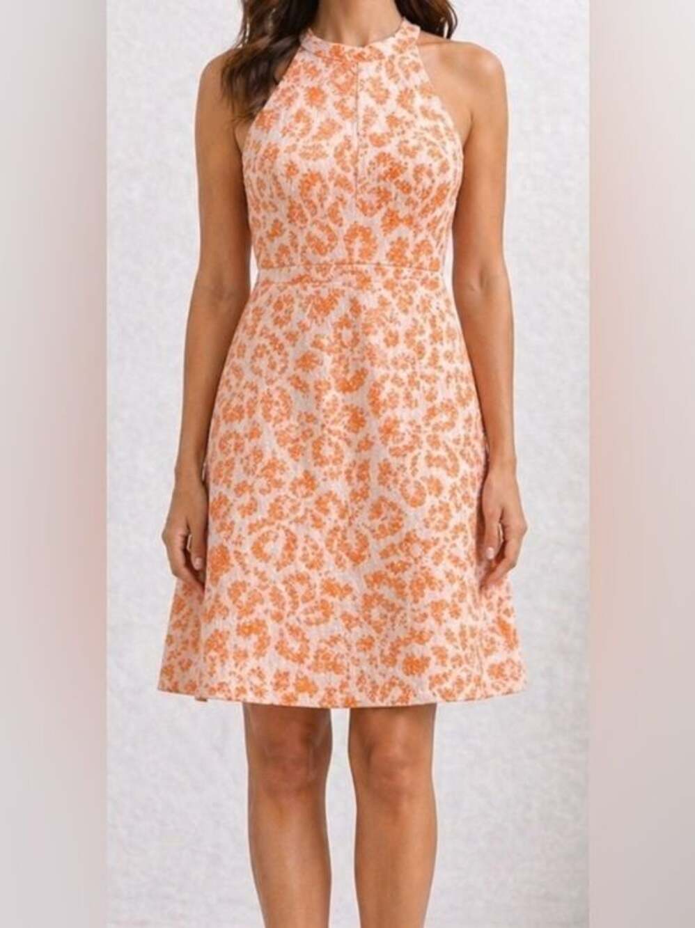 Trina Turk Orange White Textured Halter Dress A-Line Size 4